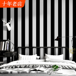 竖条纹墙纸现代简约工业风黑白黑色银灰色，卧室客厅电视背景墙壁纸