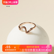 阿吉豆玫瑰金波纹(金波纹，)水钻戒指女小众设计指环戒指女网红时尚个性