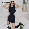 magyann设计师原创性感甜酷小立领修身款，无袖露腰分割连衣裙短裙