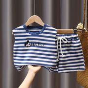 巴拉巴柆韩系儿童夏季宝宝背心套装 男童小童洋气两件套婴儿帅气