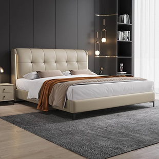 CBD床双人1.8x2米欧式大床卧室床意式轻奢真皮床奶油风床简约