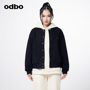 odbo欧迪比欧原创设计时尚，气质黑色短外套女秋冬百搭夹克