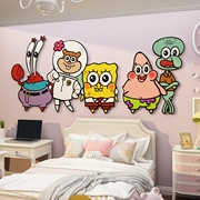 卧室装饰房间布置网红改造小物件儿童，床头墙上面海绵宝宝壁纸贴画