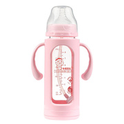 防摔玻璃奶瓶耐高温新生儿，宝宝婴儿宽口径，带保护套硅胶吸管奶瓶