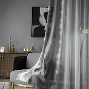 现代轻奢半遮光灰色薄纱窗帘客厅阳台卧室隔断纱帘成品