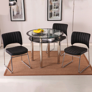 圆形玻璃餐桌钢化简约现代小户型不锈钢家用吃饭桌子一桌四椅