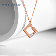 TSL谢瑞麟悦己系列18K金钻石项链方形镶嵌钻石套链女士BD054