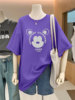 2024夏季米老鼠字母潮欧货大版宽松纯棉紫色短袖t恤女中长款