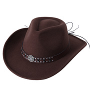 穿绳铆钉毛呢帽西部牛仔礼帽子卷边男女士情侣帽 Cowboy Hat