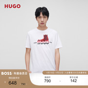 HUGO BOSS雨果博斯男士徽标老虎图案常规棉质休闲短袖T恤