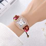爆品方壳手表时尚单品彩色编织带石英女表韩款方形镶水钻手表