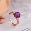 天然紫水晶玫瑰花戒指 女款白铜镀玫瑰金 Y1822