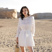 澳洲复古白色蕾丝旅游沙漠旅游短裙海边三亚度假沙滩裙连衣裙仙女