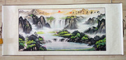 三尺国画卷轴字画山水画，客厅办公室装饰画风水，画中式旭日东升h