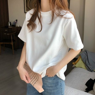 白色短袖t恤女夏季2023韩版基础宽松百搭显瘦纯色打底衫上衣