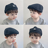 韩国宝宝帽子春秋男女儿童英伦，反戴贝雷帽时尚刺绣字母冬季前进帽
