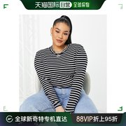 香港直邮潮奢 ASOS 女士Curve 设计长袖条纹T恤(海军蓝)