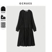 gcrues黑色连衣裙中长款2024年春装，裙子女夏季显瘦高腰a字裙