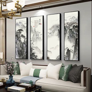 新中式客厅装饰画四联禅意茶室沙发背景墙壁挂画书房迎客松山水画