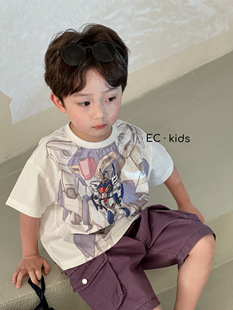 尔菲梵EC潮牌EFF夏天季款男宝小中大童装纯棉短袖高达机器超人t恤