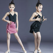 拉丁舞服装女童夏季2023练功服儿童专业比赛服黑色吊带舞蹈裙