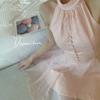 纯欲风粉色仙女雪纺裙，夏季挂脖蝴蝶结，系带露肩高腰气质连衣裙