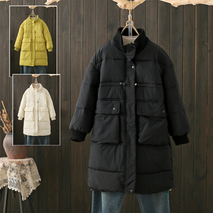 冬季大码200斤大口袋羽绒棉服中长款立领宽松保暖小个子加厚外套