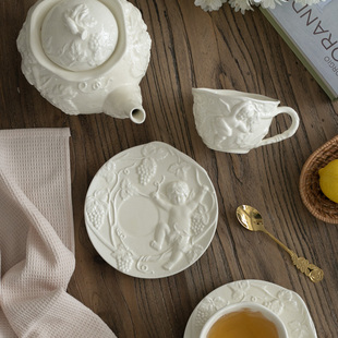 外单法式天使浮雕复古陶瓷，茶壶茶具下午茶咖啡杯碟欧式宫廷风