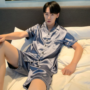 夏季冰丝睡衣男短袖，短裤薄款韩版卡通男士丝绸，家居服两件套装大码