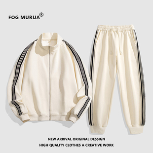 fogmurua春秋季运动套装，男女纯棉潮牌高街立领，卫衣裤情侣两件套