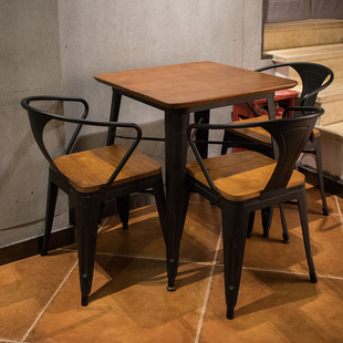 美式餐桌实木饭桌简约小方桌餐厅复古咖啡奶茶店桌椅组合家用双人