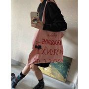 韩国慵懒大容量包包女粉色涂鸦字母帆布袋学生通勤斜挎单肩帆布包