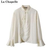 拉夏贝尔/La Chapelle春季新中式立领宽松长袖衬衫喇叭袖衬衣