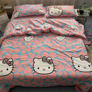 儿童床单学生宿舍单人寝室，纯棉被套kitty猫，床上三件套老粗布睡单