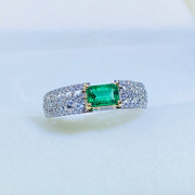 宝创集18k金0.4克拉天然翠绿色赞比亚祖母绿戒指钻石，彩宝排戒女戒