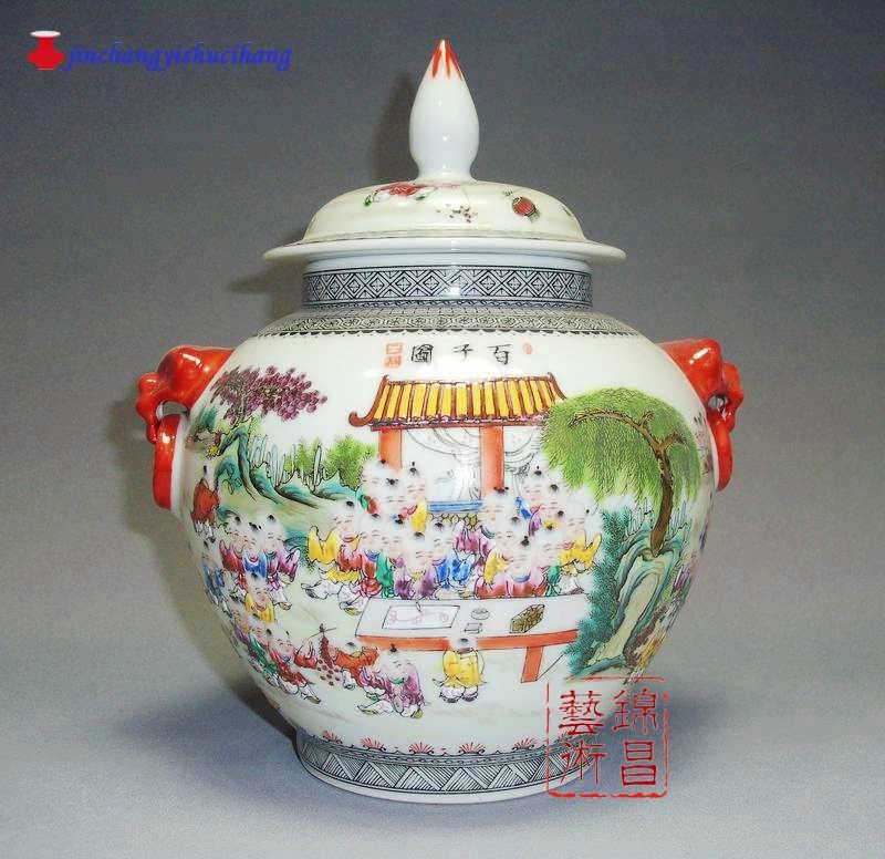 景德镇名人作品粉彩陶瓷储物罐瓷器工艺饰品汪荣娟百子图双狮罐|msdalam kategori Aksesori rumah, barang-barang hiasan, tangki simpanan - dari Buy2taobao.com untuk memberikan perkhidmatan ejen Taobao profesional membeli