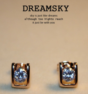  DREAMSKY 奥地利水晶仿真钻石玫瑰金小耳钉 镀金镶嵌 锆石迷人款