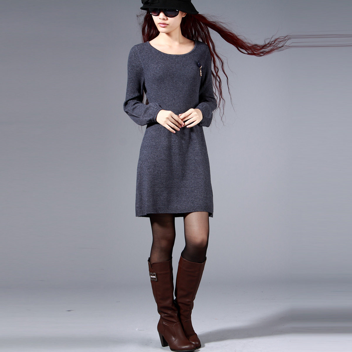 �¹�ʯԭ�� Բ��������֯�� ��������������ë��ȹ��Ůװ �۸�:288.00