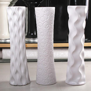 简约陶瓷大花瓶现代时尚白色，创意绢花客厅，摆件欧式干花落地花器