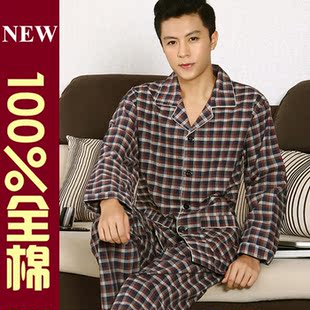 全棉外贸老粗布加大码<em>春秋</em>男士<em>睡衣纯棉</em>布长袖