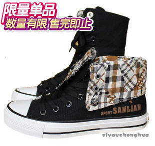  特价年新款高帮鞋男鞋翻边布鞋韩版帆布鞋高邦学生鞋 潮