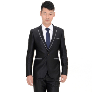  西服套装 男士韩版修身西装套装 结婚礼服新郎装 伴郎 男装正装黑