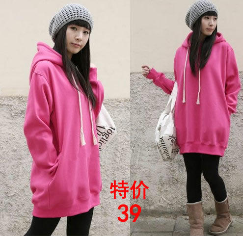 淘宝网女装-冲冠特惠日韩流行秋季新款抓绒连帽时尚卫衣玫瑰红-卫衣/绒衫-图片