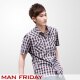【满减60】Man Friday弄潮格纹男士休闲修身短袖衬衫/衬衣