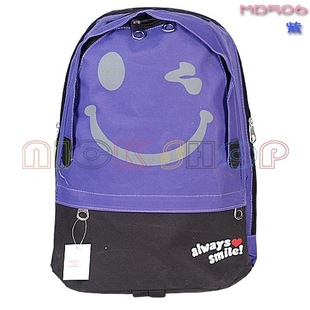  双肩背包 运动背包 学生包 紫色笑脸 双肩包 有简单电脑层