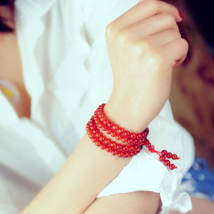  天然水晶 顶级巴西红玛瑙手链 开光108颗佛珠手链 女款 包邮