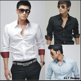 <span class=H>Dior/迪奥</span> 特价 2010高档个性内侧绸缎韩版男士长袖修身衬衫/衬衣