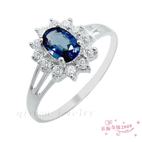 正品925纯银镀白金天然蓝宝石戒指女指环女友礼物韩版饰品特价