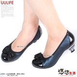 Uulife秋季晶花20V7-2010版单鞋中跟浅口灰色粗跟船鞋