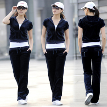 2012春夏装韩版女装天鹅绒短袖长裤连帽卫衣运动服休闲套